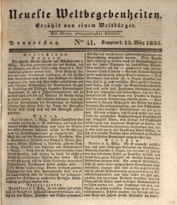 Neueste Weltbegebenheiten (Kemptner Zeitung) Donnerstag 12. März 1835