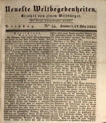 Neueste Weltbegebenheiten (Kemptner Zeitung) Dienstag 17. März 1835