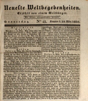 Neueste Weltbegebenheiten (Kemptner Zeitung) Donnerstag 19. März 1835