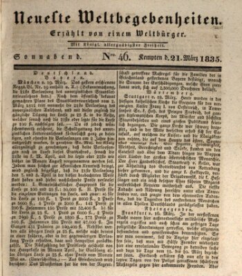 Neueste Weltbegebenheiten (Kemptner Zeitung) Samstag 21. März 1835