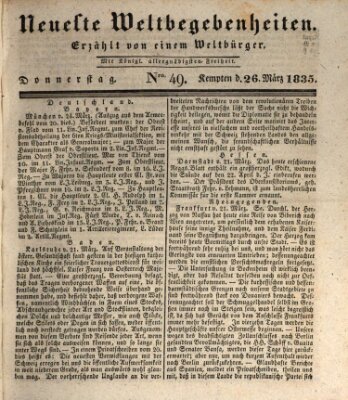 Neueste Weltbegebenheiten (Kemptner Zeitung) Donnerstag 26. März 1835