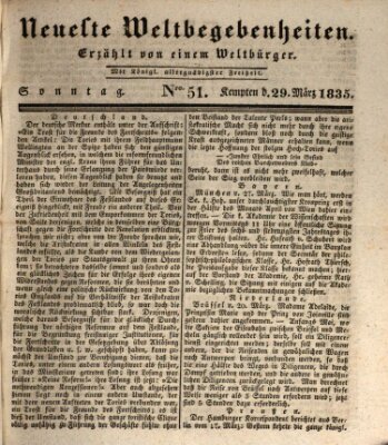 Neueste Weltbegebenheiten (Kemptner Zeitung) Sonntag 29. März 1835