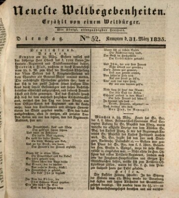 Neueste Weltbegebenheiten (Kemptner Zeitung) Dienstag 31. März 1835