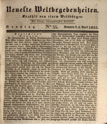 Neueste Weltbegebenheiten (Kemptner Zeitung) Sonntag 5. April 1835