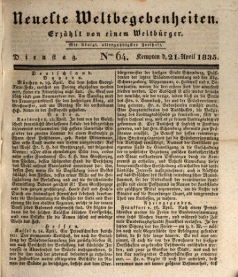 Neueste Weltbegebenheiten (Kemptner Zeitung) Dienstag 21. April 1835