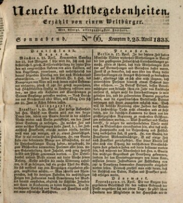 Neueste Weltbegebenheiten (Kemptner Zeitung) Samstag 25. April 1835