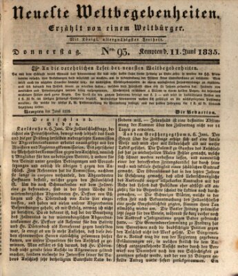 Neueste Weltbegebenheiten (Kemptner Zeitung) Donnerstag 11. Juni 1835