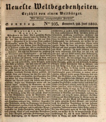 Neueste Weltbegebenheiten (Kemptner Zeitung) Sonntag 28. Juni 1835