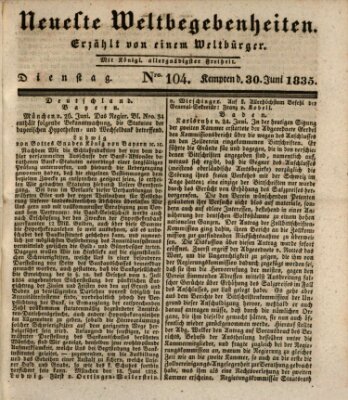 Neueste Weltbegebenheiten (Kemptner Zeitung) Dienstag 30. Juni 1835