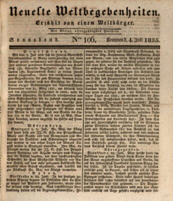 Neueste Weltbegebenheiten (Kemptner Zeitung) Samstag 4. Juli 1835