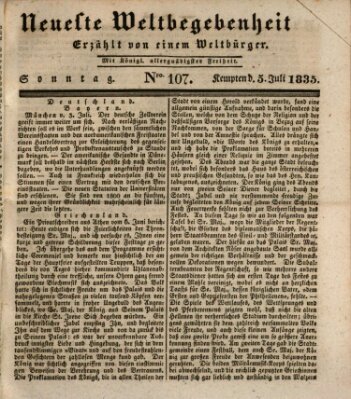 Neueste Weltbegebenheiten (Kemptner Zeitung) Sonntag 5. Juli 1835