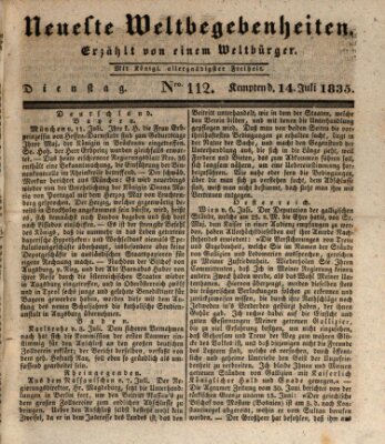 Neueste Weltbegebenheiten (Kemptner Zeitung) Dienstag 14. Juli 1835