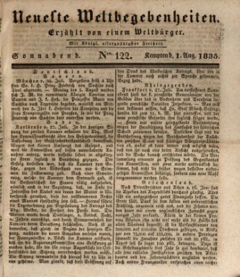 Neueste Weltbegebenheiten (Kemptner Zeitung) Samstag 1. August 1835