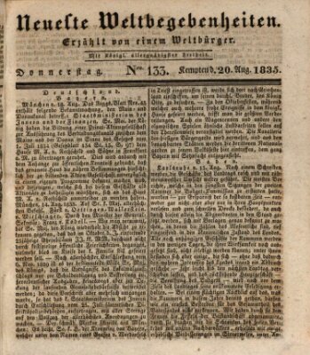 Neueste Weltbegebenheiten (Kemptner Zeitung) Donnerstag 20. August 1835