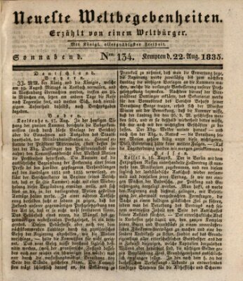 Neueste Weltbegebenheiten (Kemptner Zeitung) Samstag 22. August 1835