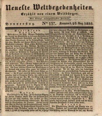 Neueste Weltbegebenheiten (Kemptner Zeitung) Donnerstag 27. August 1835