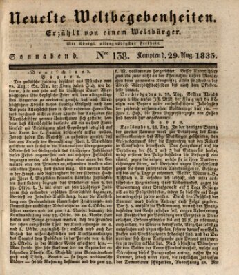 Neueste Weltbegebenheiten (Kemptner Zeitung) Samstag 29. August 1835