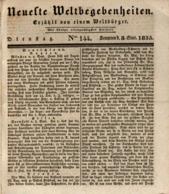 Neueste Weltbegebenheiten (Kemptner Zeitung) Dienstag 8. September 1835