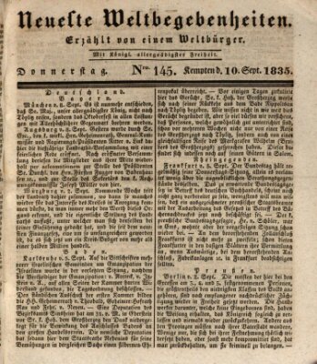 Neueste Weltbegebenheiten (Kemptner Zeitung) Donnerstag 10. September 1835