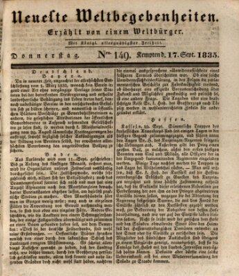 Neueste Weltbegebenheiten (Kemptner Zeitung) Donnerstag 17. September 1835