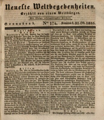 Neueste Weltbegebenheiten (Kemptner Zeitung) Samstag 31. Oktober 1835