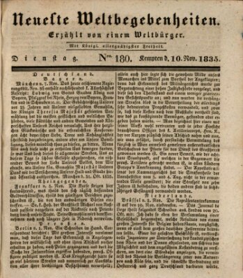 Neueste Weltbegebenheiten (Kemptner Zeitung) Dienstag 10. November 1835