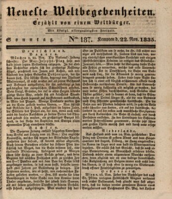 Neueste Weltbegebenheiten (Kemptner Zeitung) Sonntag 22. November 1835