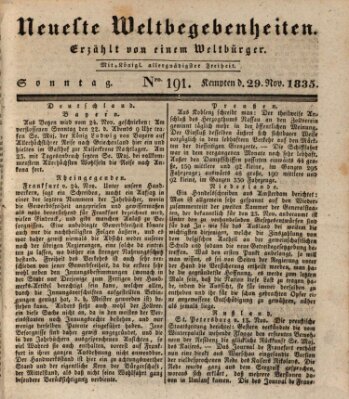 Neueste Weltbegebenheiten (Kemptner Zeitung) Sonntag 29. November 1835