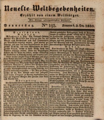 Neueste Weltbegebenheiten (Kemptner Zeitung) Donnerstag 3. Dezember 1835