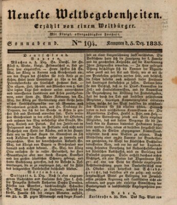 Neueste Weltbegebenheiten (Kemptner Zeitung) Samstag 5. Dezember 1835