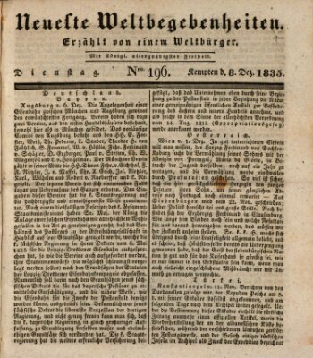 Neueste Weltbegebenheiten (Kemptner Zeitung) Dienstag 8. Dezember 1835