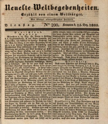 Neueste Weltbegebenheiten (Kemptner Zeitung) Dienstag 15. Dezember 1835