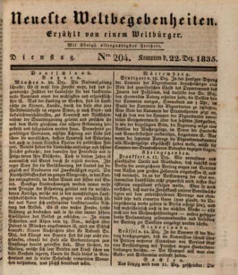 Neueste Weltbegebenheiten (Kemptner Zeitung) Dienstag 22. Dezember 1835