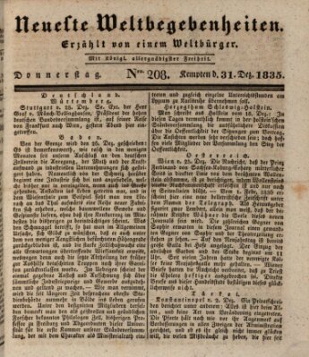 Neueste Weltbegebenheiten (Kemptner Zeitung) Donnerstag 31. Dezember 1835