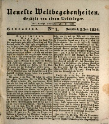 Neueste Weltbegebenheiten (Kemptner Zeitung) Samstag 2. Januar 1836