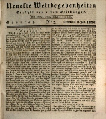 Neueste Weltbegebenheiten (Kemptner Zeitung) Sonntag 3. Januar 1836