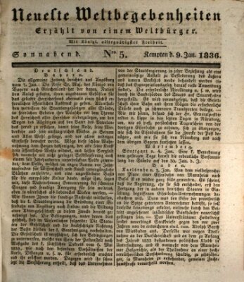 Neueste Weltbegebenheiten (Kemptner Zeitung) Samstag 9. Januar 1836