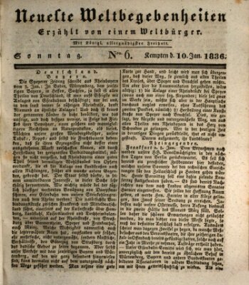 Neueste Weltbegebenheiten (Kemptner Zeitung) Sonntag 10. Januar 1836