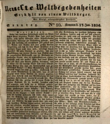 Neueste Weltbegebenheiten (Kemptner Zeitung) Sonntag 17. Januar 1836