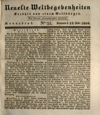 Neueste Weltbegebenheiten (Kemptner Zeitung) Samstag 13. Februar 1836