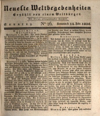 Neueste Weltbegebenheiten (Kemptner Zeitung) Sonntag 14. Februar 1836