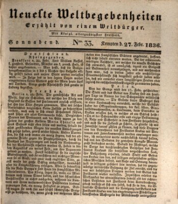 Neueste Weltbegebenheiten (Kemptner Zeitung) Samstag 27. Februar 1836