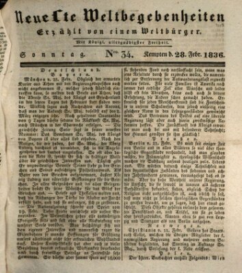 Neueste Weltbegebenheiten (Kemptner Zeitung) Sonntag 28. Februar 1836