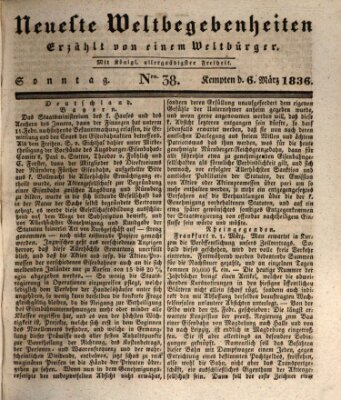 Neueste Weltbegebenheiten (Kemptner Zeitung) Sonntag 6. März 1836