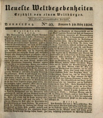 Neueste Weltbegebenheiten (Kemptner Zeitung) Donnerstag 10. März 1836