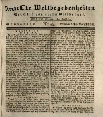 Neueste Weltbegebenheiten (Kemptner Zeitung) Samstag 19. März 1836