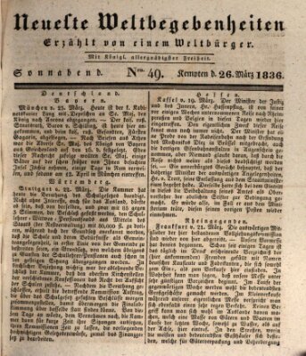 Neueste Weltbegebenheiten (Kemptner Zeitung) Samstag 26. März 1836