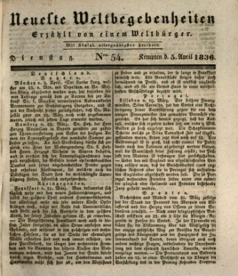 Neueste Weltbegebenheiten (Kemptner Zeitung) Dienstag 5. April 1836