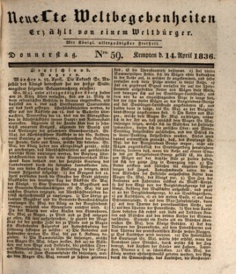 Neueste Weltbegebenheiten (Kemptner Zeitung) Donnerstag 14. April 1836