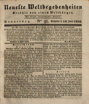 Neueste Weltbegebenheiten (Kemptner Zeitung) Donnerstag 16. Juni 1836